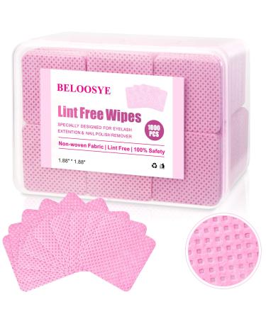 1000 PCS Lint Free Nail Wipes,Eyelash Extension Glue Wipes with Container,Super Absorbent Soft Non-Woven Fabric Lash Glue Wipes,Lint Free Wipe for Lash Extension Supplies & Nail Polish Remover-Pink