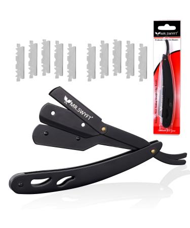 Straight Razor Stainless Steel with 10 blades Single Edge Blade Barber Shaving Razor for Men Professional Cut Throat Razors Reusable Razor for Moustache Beard Shaper & Trim/Cut Side Line navajas para