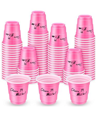 Lounsweer 100 Pcs Plastic Shot Glasses Shot Cups 2 Oz Disposable Shot Cups Plastic Mini 2 Oz Party Shot Glasses for Bachelorette Birthday Drinking Tasting Serving Snacks Samples Cups (Pink Cheerful) Pink Cheerful