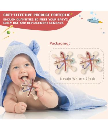 Baby Teething Toys 2 Pack | Silicone Montessori Chew & Rattle Toy Set for 0-36 Months | Teething Relief & Sucking Needs | Infants Gift - Navajo White - Buy Online on GoSupps.com
