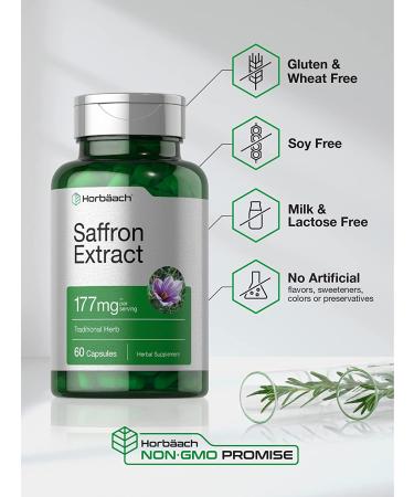 Saffron Extract Capsules 177mg 60ct | Non-GMO & Gluten Free Supplement | Horbaach - Buy Online on GoSupps.com