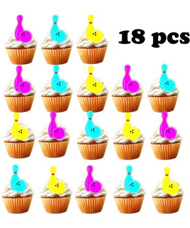 18pcs Neon Bowling Cupcake Toppers for Boys Girls Adults Happy Birthday Bowling Party Decorations Supplies Sport Ball Bowling Cake Decorations - Buy Online on GoSupps.com