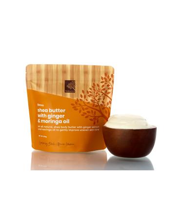 Raw Shea Butter with Moringa Oil & Ginger - Citrus & Wood Scent. Glow Boosting 100% Natural Whipped Ghana Shea Butter for Dull Dry Skin Pure Vegan Handmade Eco-friendly Skincare- 350g