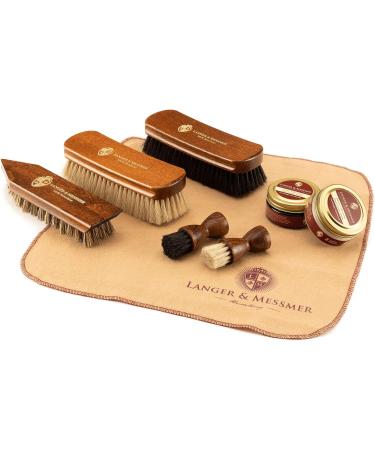 Langer & Messmer High-Quality Munich Shoe Shine Box Available Without Contents or with Multi-Piece Care Set Wooden Shoe Shine Box with Leather Care Creams Shoe Brushes & Cotton Cloths (Mahogany | - Buy Online on GoSupps.com