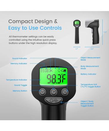 F-Doc Forehead Thermometer v2X Black - Medical Grade Infrared No Touch Temporal Laser Gun for Adults and Kids - Indoor/Outdoor Safe - Non-Contact Touchless - 1s Results - Buy Online on GoSupps.com