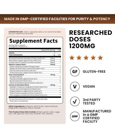 Lukaree Wormwood Black Walnut Cleanse for Human 1200mg Ultra Gut Cleanse & Digestive Health w/Pumpkin Seed Oil Clove Activated Charcoal -10X Concentrated Men & Women Probiotic Capsules -Vegan 60 CT 60 Count (Pack of 1) - Buy Online on GoSupps.com