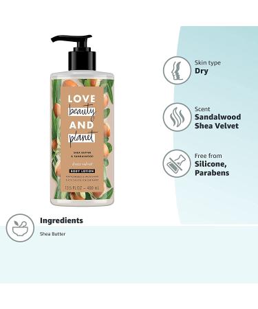 Love Beauty and Planet Shea Velvet Body Lotion - Shea Butter & Sandalwood 13.5 fl oz | Nourishing Moisturizer - Buy Online on GoSupps.com