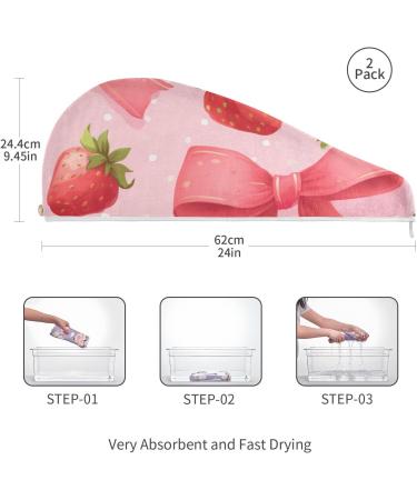 Bow Tie Strawberry Hair Towel 2 Pack | Super Absorbent Quick Dry Hair Turbans for Women & Girls - Buy Online on GoSupps.com