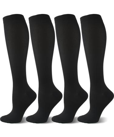 4 Pairs Compression Socks for Men Women (15-20 mmHg) Knee High Stockings for Swelling Travel Nurse Flight Running L/Xl
