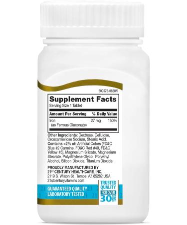 21st Century Iron 27mg Ferrous Gluconate Tablets - 110 Count - Buy Online on GoSupps.com