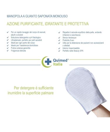 Quimed Italia Disposable Washcloths - pH Neutral Soap & Sterile Washing Gloves - 60 Pack for Adults - Buy Online on GoSupps.com