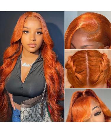 LAINSS Ginger Orange Lace Front Wigs Human Hair Pre Plucked Body Wave 13x4 Transparent HD Lace Frontal Wigs for Black Women Human Hair Glueless Colored Wigs 350 Brazilian Remy Human Hair Wig with Baby Hair 22 inch 22 In...
