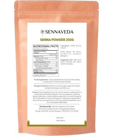 Sennaveda Pure Senna Leaf Powder 250g Digestive Health Detox Tea Laxatives - Buy Online on GoSupps.com