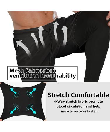 OEBLD Men's 2-in-1 Compression Running Workout Pants with Towel Loop - Large Black - Buy Online on GoSupps.com