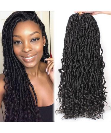 Leeven 24 Inch Goddess New Faux Locs Crochet Hair 6 Packs Long Soft Locs Crochet Braids Hair With Curly Ends Natural Black Synthetic Bohemian Locs Braiding Hair for Women 21 Strands/Pack 1B# 24 Inch (Pack of 6) 1B#