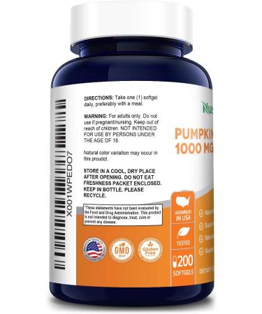 Pumpkin Seed Oil 1000mg - 200 Softgel Capsules (Non-GMO & Gluten-Free) with Phytosterols - Buy Online on GoSupps.com