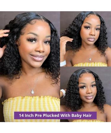 Durreley Bob Wig Human Hair 13x4 Water Wave Lace Front Short Bob Wigs for Black Women - 14 - 180% Density - Glueless Wet and Wavy HD Lace Front Wig Pre Plucked with Baby Hair - Buy Online on GoSupps.com