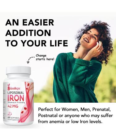Liposomal Iron Supplement 42mg with Folic Acid & Vitamin B12 | Increase Iron Levels | Stomach Friendly | 60 Count - Buy Online on GoSupps.com