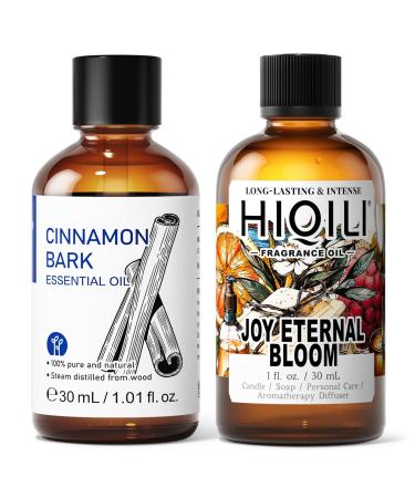 HIQILI 30ML Cinnamon Essential Oil & 30ML Joy Eternal Bloom Fragrance Oil for DIY Diffuser