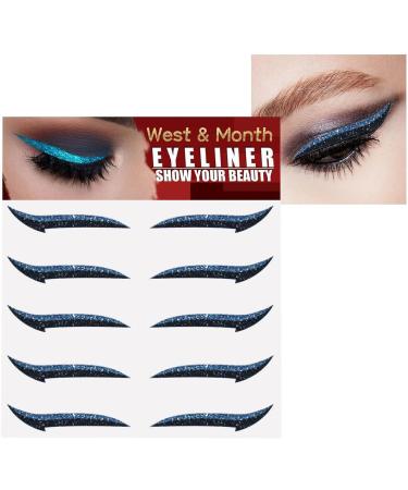 Sticker Eyeliner Glitter | 5 Pairs Glitter Instant -Adhesive Eyeliner Stencil | Sticker Eyeliner Tool Makeup Eyeliner Stickers Winged Eyeliner Stencil for Eye Makeup Tool Skoulazeo Blue (Five Pairs) - Buy Online on GoSupps.com