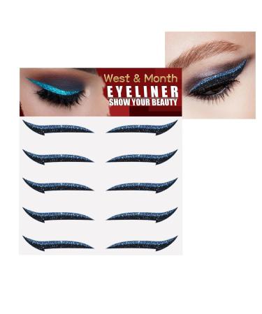 Sticker Eyeliner Glitter - 5 Pairs Glitter Instant -Adhesive Eyeliner Stencil | Sticker Eyeliner Tool Makeup Eyeliner Stickers Winged Eyeliner Stencil for Eye Makeup Tool Pochy Blue (Five Pairs)