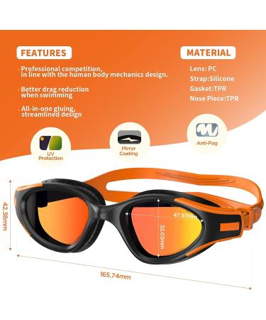 SwimStars Adult Swim Goggles - Anti-Fog UV Protection, No Leaking, Orange/Black Mirrored Lens for Pool & Open Water Swimming - Buy Online on GoSupps.com