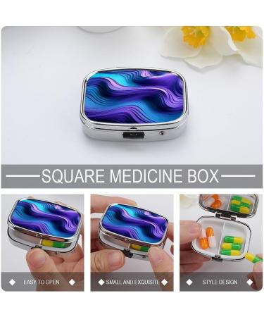 Portable Wavy Purple Print Pill Box - 2 Compartment Decorative Metal Organizer for Travel & Purse - Buy Online on GoSupps.com