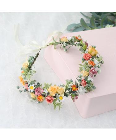 Love Sweety Greenery Flower Headband - BOHO Leaf Hair Wreath for Bridal Wedding, Maternity Floral Crown in White Pink Orange - Buy Online on GoSupps.com