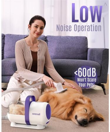 oneisall Dog Grooming Vacuum Kit | 99% Suction Pet Hair Remover with 4 Grooming Tools | Purple Dog Hair Vacuum Groomer - Buy Online on GoSupps.com