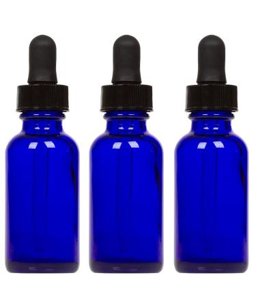 Cobalt Glass Bottles with Eye Droppers (1 oz, 3 pk) For Essential Oils, Colognes & Perfumes, Blank Labels Included