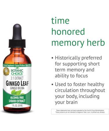 Botanic Choice Ginkgo Biloba Leaf Liquid Extract Alcohol Free, Gluten Free, Fast Acting Supplement Drops Easy to Use Dropper 1 Fluid Ounce - Buy Online on GoSupps.com