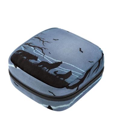 Menstrual Bag with Zipper for Women Girls (Wolves and Bat)