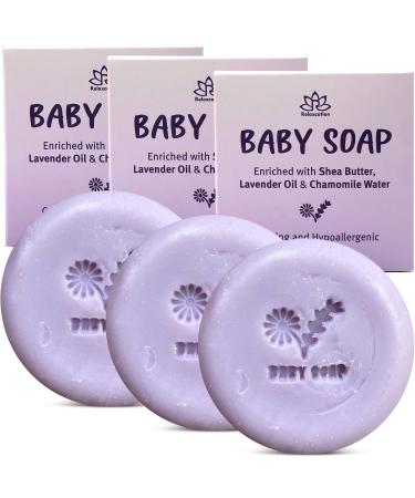 Relaxcation Baby Soap Bar with Lavender Essential Oils, Organic Chamomile Water and Moisturizing Shea Butter - Naturally Cold Processed in USA - Gift For Newborns, Babys, Kids and Adults (3-pack)