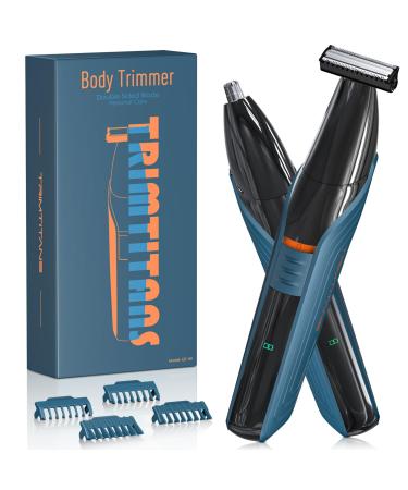 Body Hair Trimmer for Men Mens Body Groomer with Beard Trimmer & Nose Hair Trimmer Dual-Head Trimmer No Nick Shaver Electric Razor for Men Face Pubic Hair All-in-One Ultra-Sharp Blade
