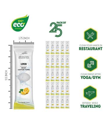 FabbPro Oshibori Moist Terry Cotton Refreshment Towels (25 Pack) - White Scented Lemon Towel (8x8 Inches) - Use Hot or Cold | Buy Now - Buy Online on GoSupps.com
