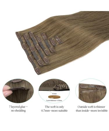 Doores Real Hair Extensions Clip In - Medium Light Brown 35cm (14 inch) 110g - Seamless Remy Human Hair - 7 Pieces - Buy Online on GoSupps.com