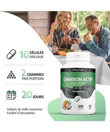 Activated Vegetable Charcoal - 200 mg - 200 Capsules - ORGALIANE - Buy Online on GoSupps.com