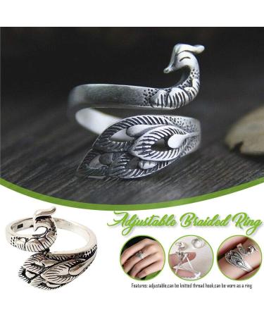 Adjustable Knitting Loop Set | Silver-Plated Copper Rings for Faster Crocheting | Advanced Peacock Ring with Finger Holder Thimble - Buy Online on GoSupps.com