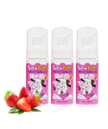 SnowBuddy Kids Foam Toothpaste - Mint Grape and Strawberry Flavors - Low-Fluoride and Fluoride-Free Options - 1 Pack and 3 Pack Variations Available (Pack of 3 Strawberry)