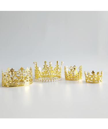 4 Pieces Crown Cake Topper Mini Tiara Birthday Cake Topper Gold Crystal Pearl Wedding Cake Crown Topper for Birthday Party Wedding Cake Decoration - Buy Online on GoSupps.com