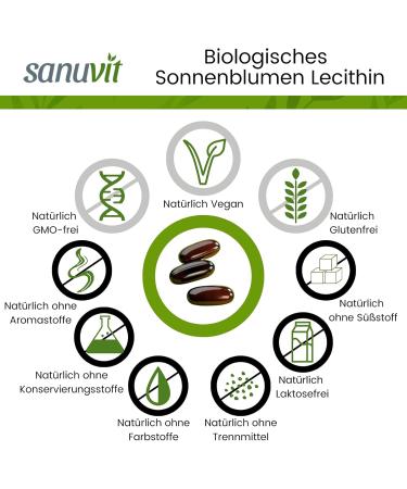 Buy Sanuvit Organic Sunflower Lecithin Capsules 1200 mg Vegan High Bioavailability 180 Capsules | Made in Austria International Shipping Available - Buy Online on GoSupps.com