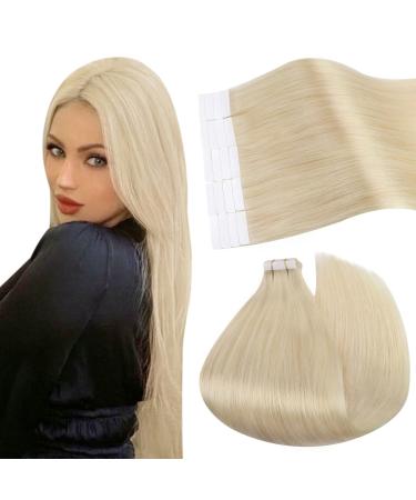 Ugeat blond tape in extensions platinum blond tape in extensions real hair 20 pieces seamless tape in invisible extensions real hair 40cm 50 grams 40 cm #60