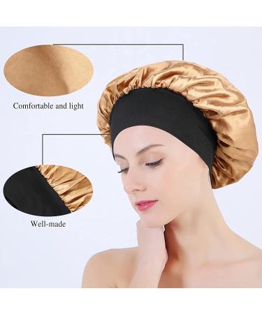 Xieklpwy 4 Pcs Satin Hair Bonnets for Women | Wide Band Sleep Cap | Adjustable Night Sleeping Head Cover - Buy Online on GoSupps.com