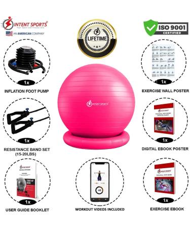 INTENT SPORTS Yoga Ball Chair  Stability Ball with Inflatable Stability Base & Resistance Bands  Fitness Ball for Home Gym  Office  Improves Back Pain  Core  Posture & Balance (65 cm) Pink - Buy Online on GoSupps.com