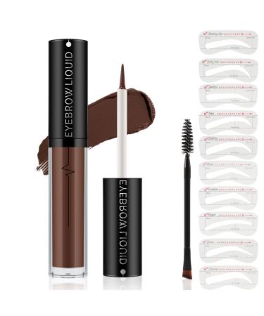 Waterproof Eyebrow Gel Liquid Brow Stick with Eyebrow Brush and 10 Brow Stencials Long Wear Up to 24 Hours Quick Drying #004 dark brown