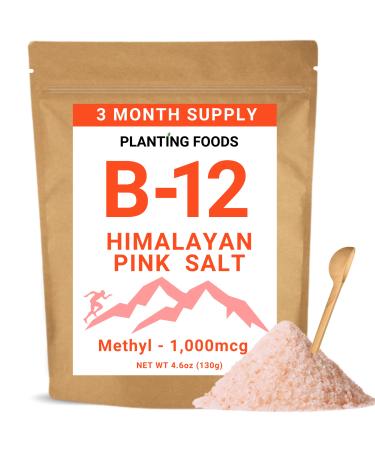Himalayan Salt + Vitamin B12 Methylcobalamin - Fine Grain - Organic Pure & Unrefined - Vegan - 3 Month Supply - 100 Servings
