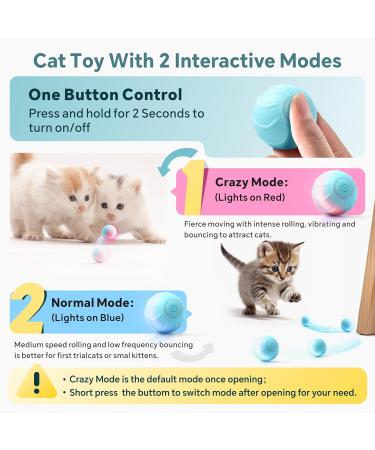 Baytion Interactive Cat Toy Ball - Automatic Moving Rolling Cat Toy with Light | Rechargeable | 2 Modes | Extended Playtime | Indoor Cat Kitten Toy - Blue - Buy Online on GoSupps.com