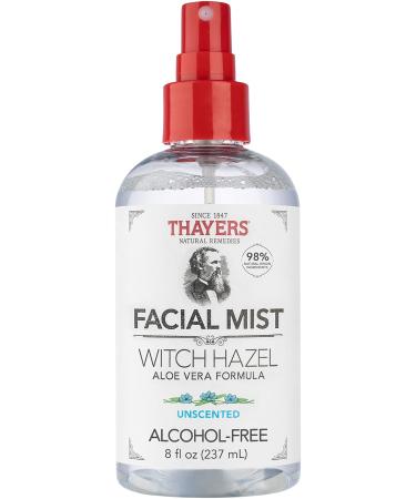 THAYERS Alcohol-Free Witch Hazel Facial Mist Toner with Aloe Vera, Unscented, 8 Ounce Unscented 8oz Mist 8 Fl Oz (Pack of 1)