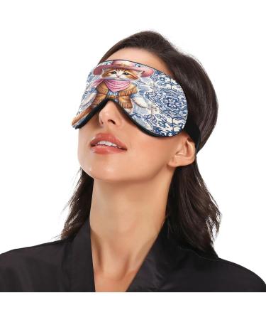 Pink Cowgirl Cute Cat Sleep Mask - Light Blocking Eye Mask for Sleeping - Adjustable Soft Eye Cover for Men & Women - Perfect for Travel & Naps - Buy Online on GoSupps.com