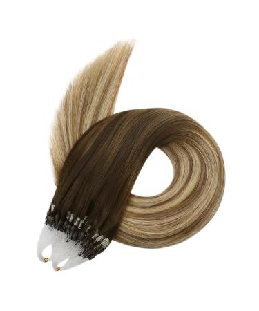 Ugeat Real Hair Microring Extensions - Ombre Brown to Bleach Blonde - 50cm 50g Balayage Micro Loop #4/6/613 - Buy Online on GoSupps.com